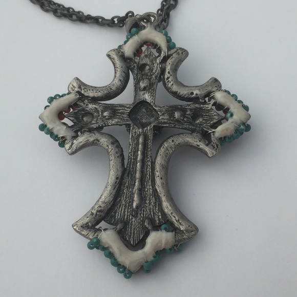 STUNNING Beaded Cross Necklace With CZ Accents - Picture 4 of 5